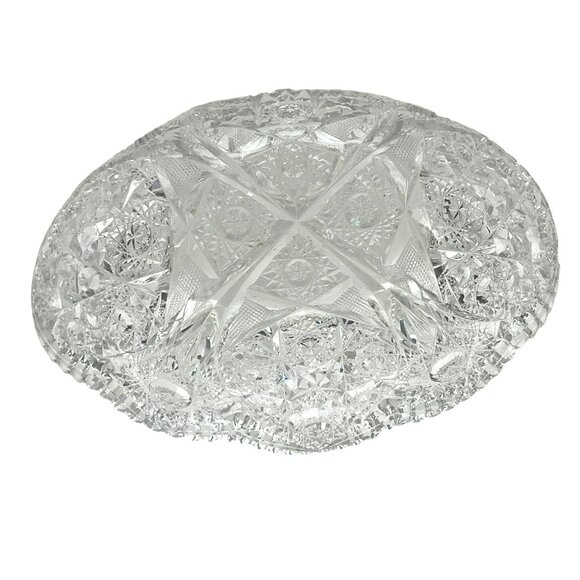 American Brilliant Cut Glass 11" Oblong Deep Cut Crystal Bowl Sawtooth Rim - Picture 9 of 9
